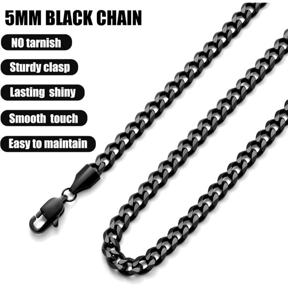 Fiusem e.5mm width-black Stainless Steel 3.5mm Cuban Link Chains for Men - Picture 5 of 8